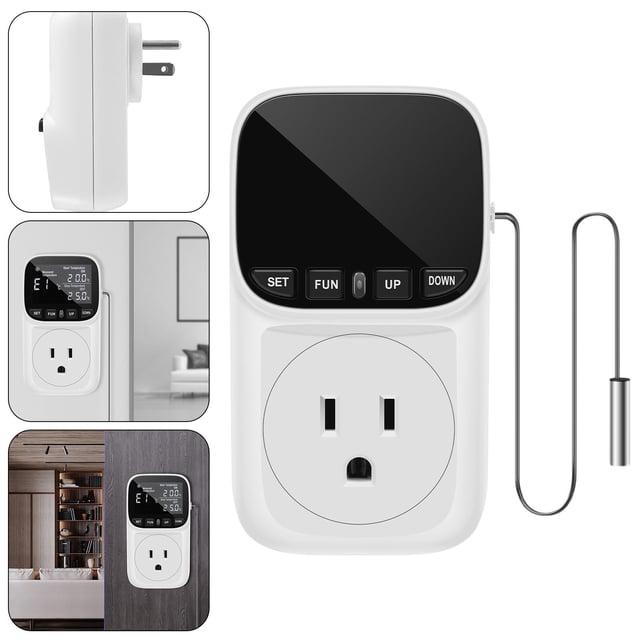 WHEANG Plug Temperature Controller Thermostat Heating Mode Timer Socket for Home Warming Boxes Backlit American Temperature Socket Countdown Temperature Controller One Size Multi-Color
