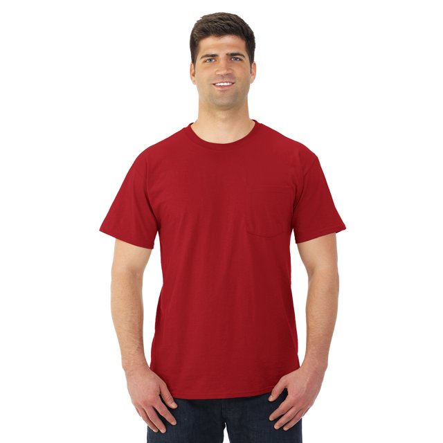 Jerzees T-Shirt Ras du Cou à Manches Courtes avec Poche pour Hommes DRI-POWER Active, 5X, True Red