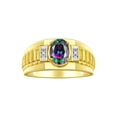 thumbnail image 1 of RYLOS Men's Rings 14K Yellow Gold Ring Classic Designer Style 8X6MM Oval Gemstone & Diamond Ring Alexandrite Birthstone Rings For Men Size 9, 1 of 7