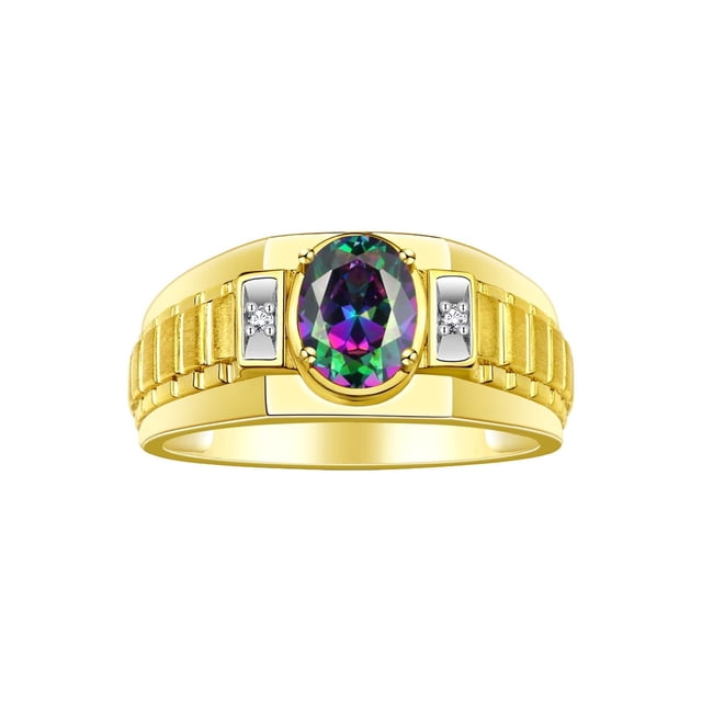 RYLOS Men's Rings 14K Yellow Gold Ring Classic Designer Style 8X6MM Oval Gemstone & Diamond Ring Alexandrite Birthstone Rings For Men Size 9