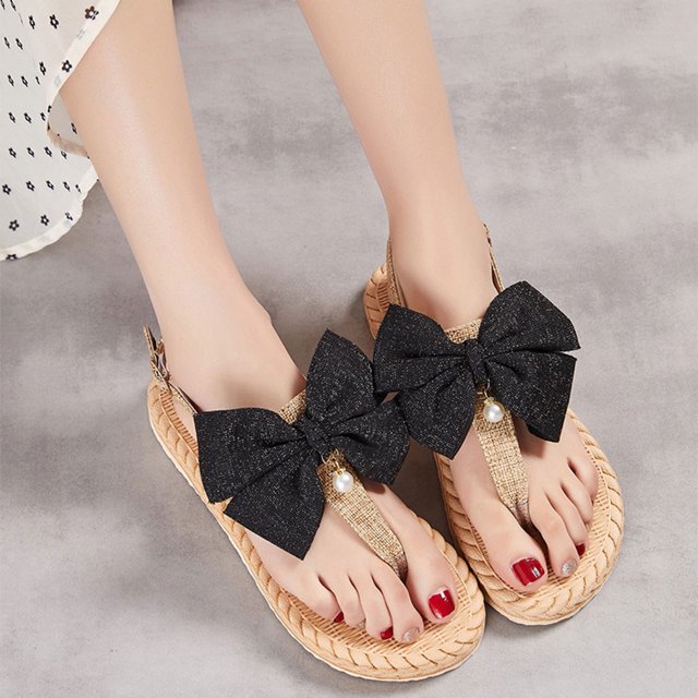 Weiqiqre Sandales à Talons pour Femmes, Chaussures Plates d'Été pour Femmes en Corde de Lin Tricotée Polyvalentes à Bout Rabattable Rabais