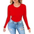 thumbnail image 1 of Hauts pour Femmes à Manches Longues Mode Femmes Couleur Unie Manches Longues Décontracté Blouse T-shirt d'Intérieur Hauts, 1 of 8