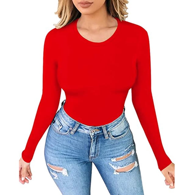 Hauts pour Femmes à Manches Longues Mode Femmes Couleur Unie Manches Longues Décontracté Blouse T-shirt d'Intérieur Hauts
