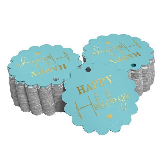Inkdotpot Real Gold Foil Happy Holiday Tags Favor Hang Paper Tags 100 Piece
