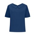 thumbnail image 1 of T-shirt Rétro pour Femme, Mode, Couleur Unie, Ample, Décontracté, Col Rabattu, Manches Courtes, Hauts, 1 of 5