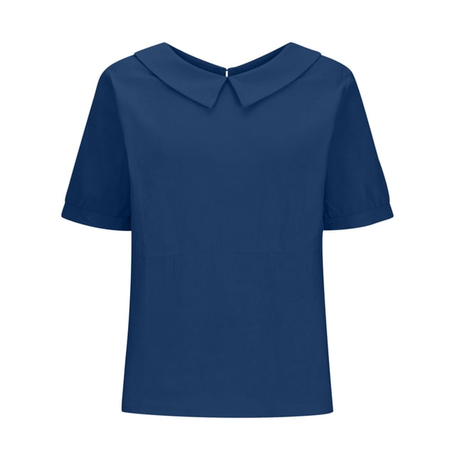 T-shirt Rétro pour Femme, Mode, Couleur Unie, Ample, Décontracté, Col Rabattu, Manches Courtes, Hauts