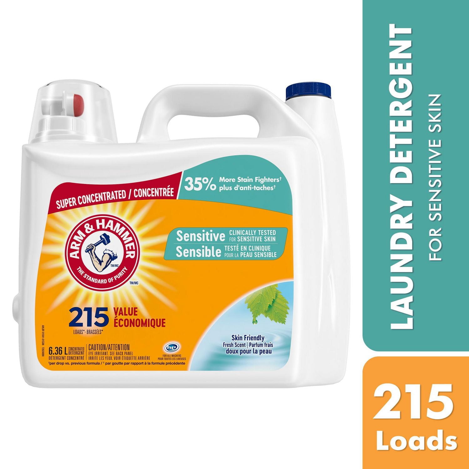 Arm & Hammer Sensitive Skin Liquid Laundry Detergent, Fresh Scent, 215 Loads