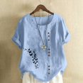 thumbnail image 2 of QATAINLAV T-Shirts à Manches Courtes pour Femmes Mode T-Shirts à Imprimé Papillon Hauts Décontractés Coupe Ample Col Rond Blouse en Lin Tenues d'Été de Plage Soldes du Jour Bleu Clair TTTTG, 2 of 5