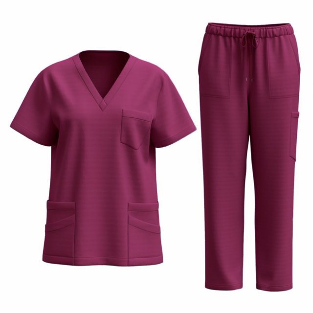 LYMAYTER Uniforme Médical Multi-Poches pour Femmes Couleur Unie Col en V Ensemble Élasticité Routine Uniforme d'Infirmière pour P-2TG