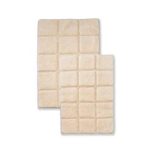 Superior BATHRUG-CH2PC-IV Bath Rug Set Cotton Checkers - Ivory, 2 Pieces