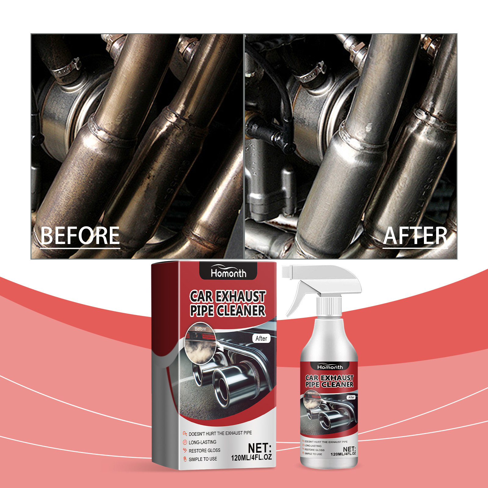 YOTQUSKI Powerful Automobile Exhaust Cleaner, Car Exhaust Pipe Cleaner Spray, Fast Cleaning No Cleaning Automobile Exhaust Pipe Decontamination & Rust Removal Cleaner