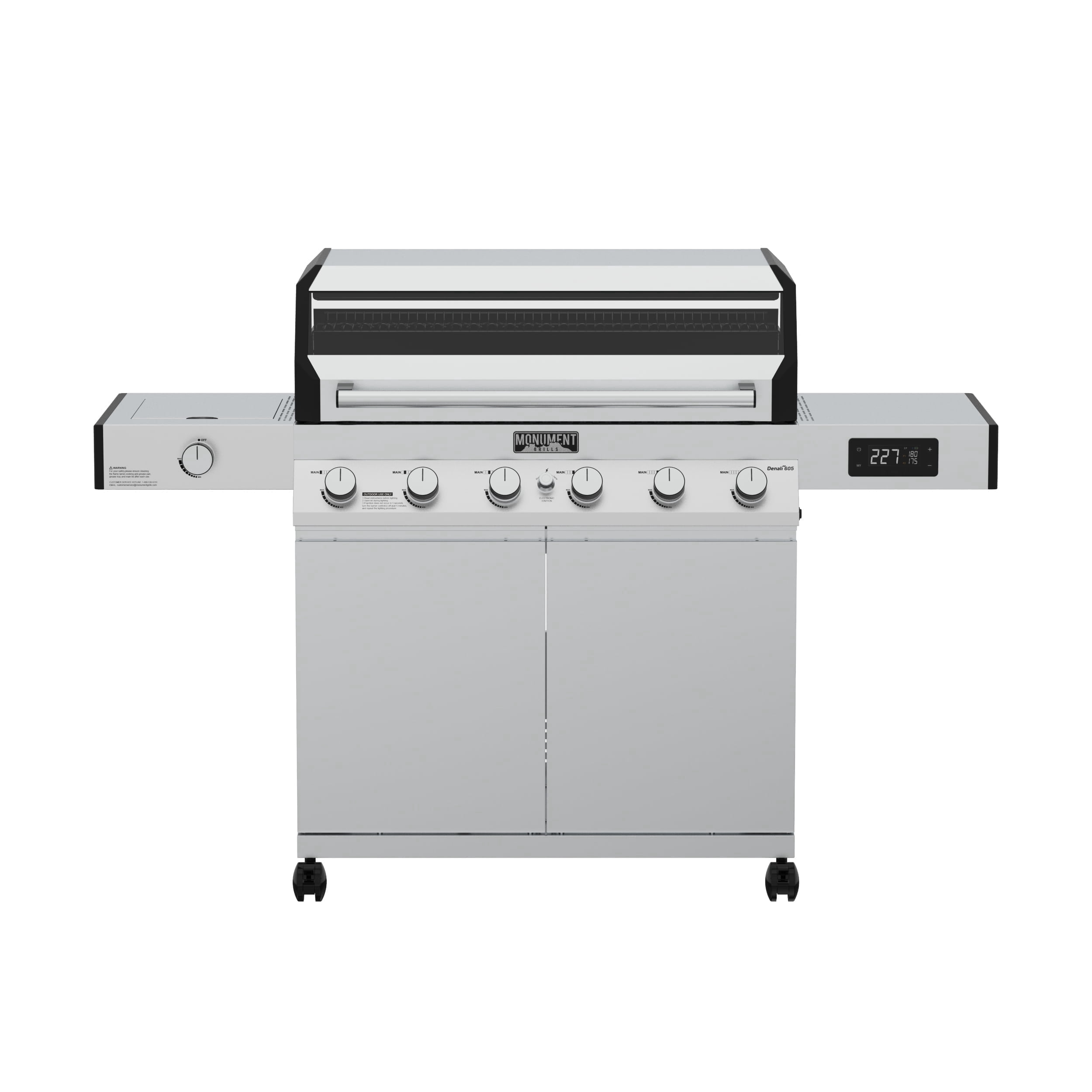 Monument Grills Denali D605 6-Burner Dual Fuel Gas BBQ Grill with Clear View Lid, LED Controls, Bluetooth, Side Burner