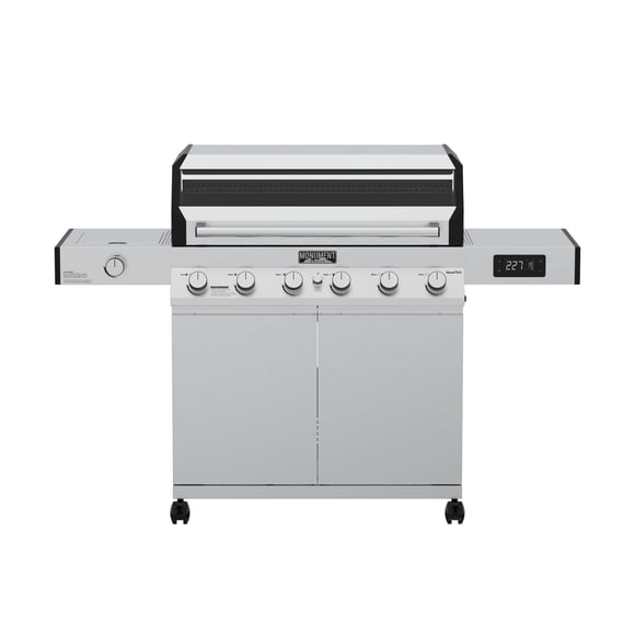 Monument Grills Denali D605 6-Burner Dual Fuel Gas BBQ Grill with Clear View Lid, LED Controls, Bluetooth, Side Burner