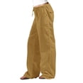 thumbnail image 1 of Ladies Pants Casual Solid Color Loose Linen Drawstring Elastic Waist Pocket Straight Leg Plus Size Pants Women Yellow L, 1 of 3