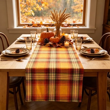 YIMWNYI Fall Plaid Table Runner, Polyester Table Decor, Thanksgiving Dining Table Decoration, Durable and Easy Care for Home, Festive Table Accessory, 72×13in