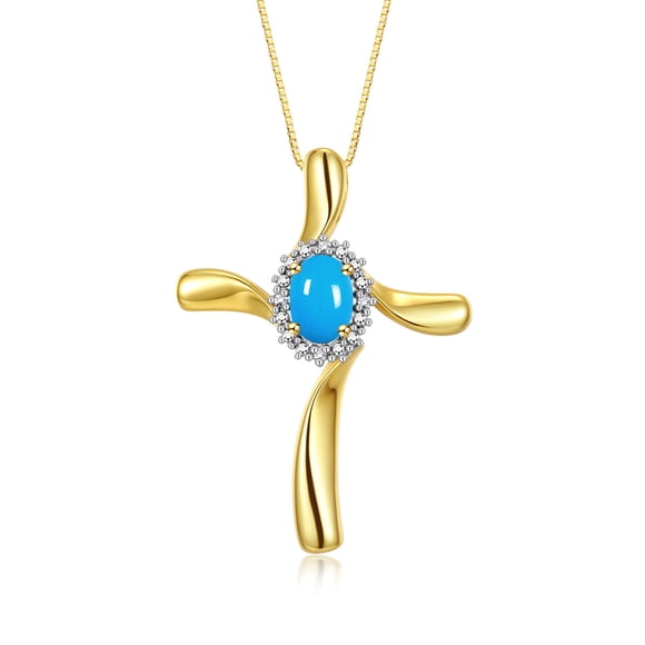 RYLOS Necklace Yellow Gold Plated Silver Cross Necklace Gemstone & Diamonds Pendant 18" Chain Turquoise December Birthstone Womens Jewelry Silver Necklace