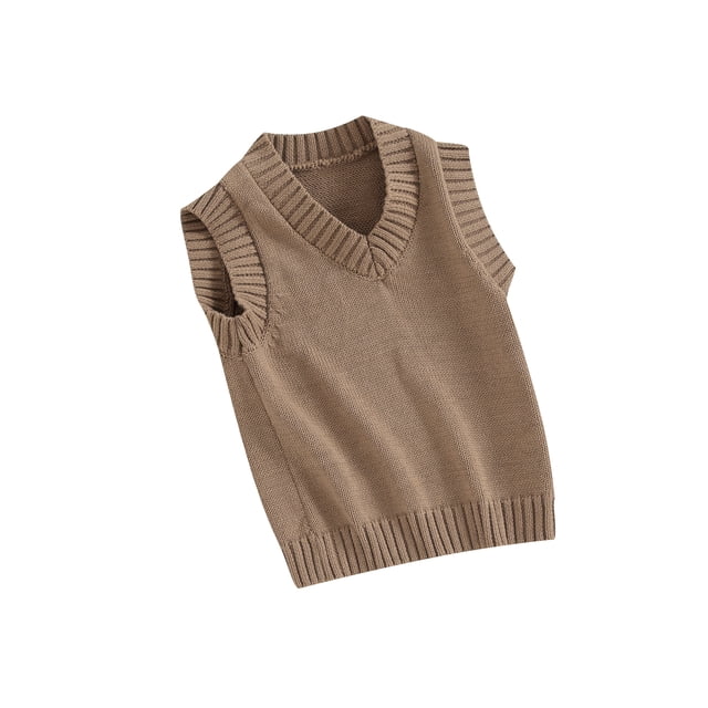 FOCUSNORM Toddler Sweater Vest Lightweight Sleeveless V Neck Solid Color Pullover Knitted Tank Tops