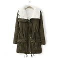 thumbnail image 2 of IROINID Women's Mid-Length Anorak Jacket Coat Solid Color Long Sleeve Buttons Pockets Coat Plus Fleece Jacket Outwear Top, Army Green, 2 of 7