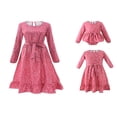thumbnail image 1 of Robes Assorties Maman et Moi pour la Famille Col Rond Manches Longues Taille Haute Imprimé à Pois Robe Longue à Volants avec Ceinture pour Maman Enfants, 1 of 6