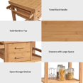 thumbnail image 4 of Giantex Bamboo Kitchen Island Cart Trolley, 3-Tier Rolling Kitchen Cart w/ 2 Drawers, Open Shelves, Towel Rack, Kitchen Serving Storage Cart for Kitchen, Dining Room, Living Room, Natural, 4 of 10