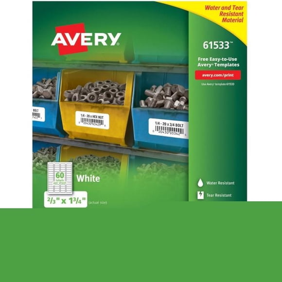 Avery Durable ID Labels - Polyester, White - Pack of 3000