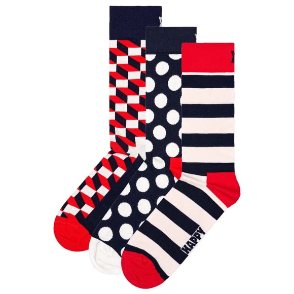 Happy Socks Unisex Socks, 3-Pack - Classic, Pattern, Cotton Blend, Mixed Colors Filled Optic 41-46 (UK 7,5-11,5)
