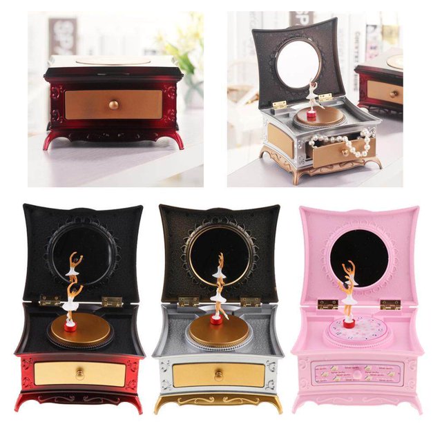 pitrice Boîte à Bijoux Musicale avec Tiroir à Bijoux Musical pour Filles Étui de Rangement pour Bijoux avec Fille Dansante Rouge