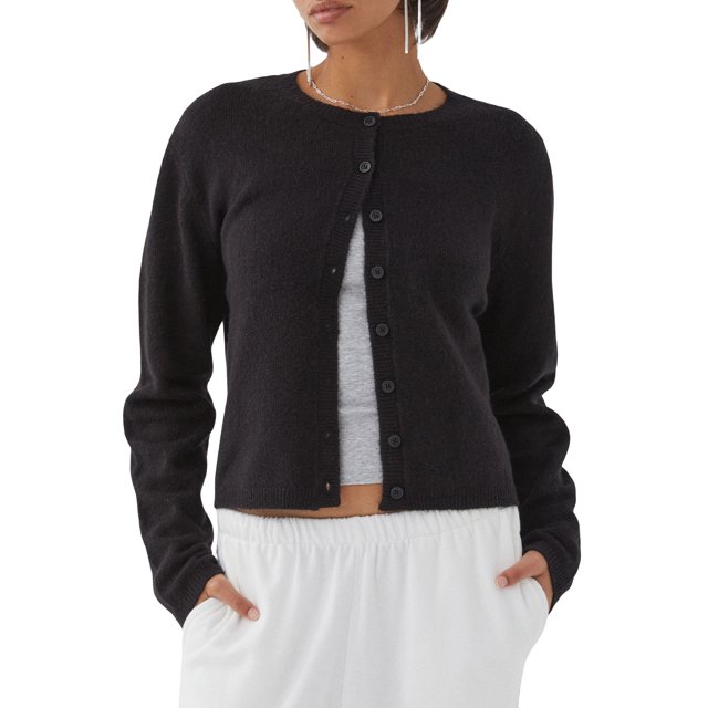 Gupgi Cardigan Tricoté Uni pour Femmes, Chandails à Boutons devant, Col Rond Décontracté, Manches Longues, Hauts en Tricot