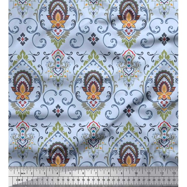 Soimoi Poly Georgette Fabric Floral & Ogee Damask Print Fabric by The Yard 52 Inch Wide