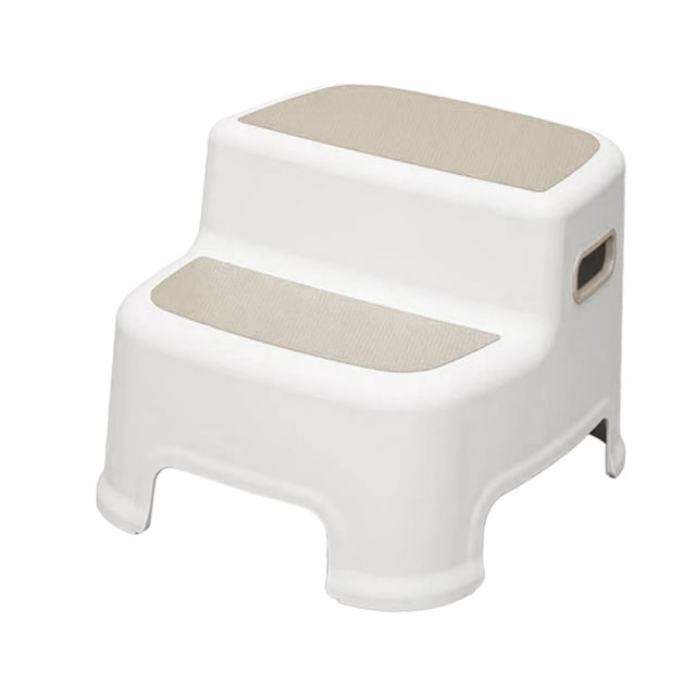 Step Stool Multi Purpose and 2 Step Stool for Kids in grey, featuring a durable plastic design with two wide, non-slip steps for stability. Ideal for toddlers to use in the kitchen, bathroom, or bedroom for tasks like reaching countertops, washing hands, or potty training. The stool is waterproof, easy to clean, and measures 28cm x 31cm x 25cm (11.02in x 12.20in x 9.84in).