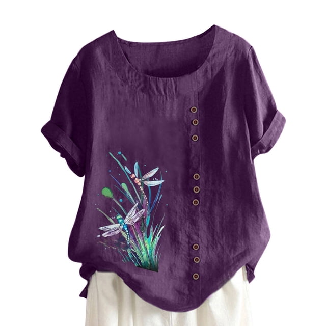 Birdeem T-Shirt Ample Décontracté d'Été pour Femme à Col Rond, Manches Courtes, Imprimé
