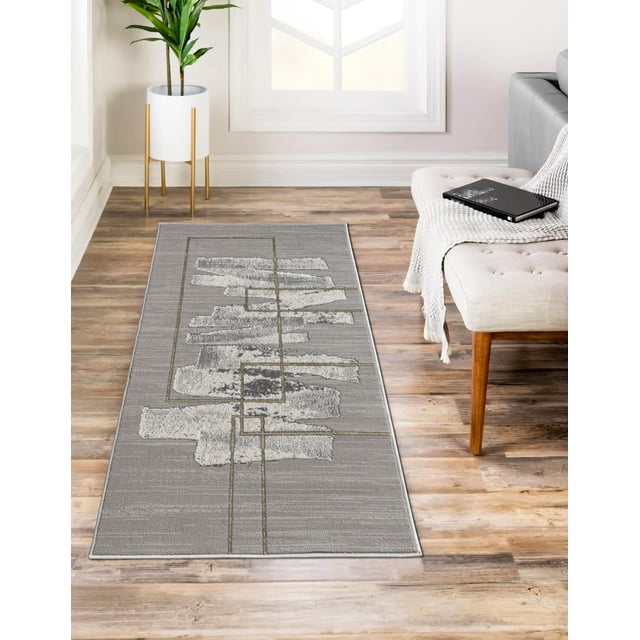 LaDole Rugs 3x5 ft Modern Premium Area Runner Rug | Abstract Small Carpet For Entry Way, Hallway, Home Office, Entrance Indoor Floor Décor | Gold Grey