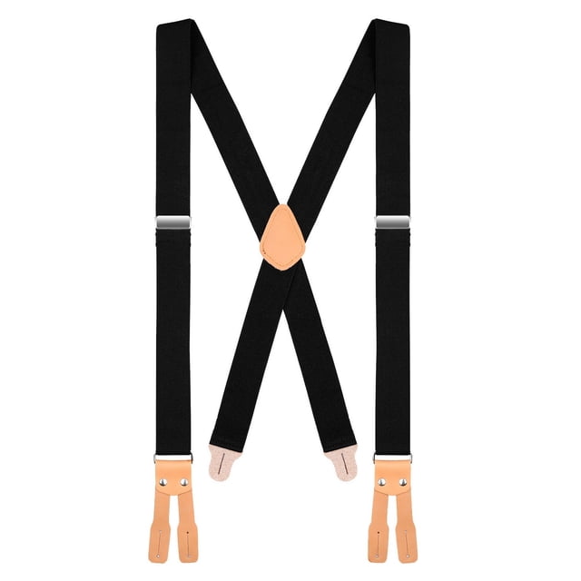 "Buyless Fashion Butten End Logger Work Suspenders for Men - 48"" Adjustable Straps 1 1/4"" - X Shape"