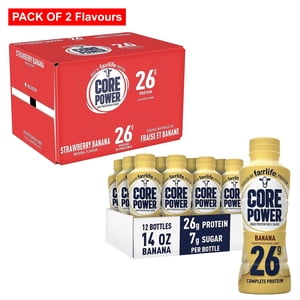 Core Power Fairlife High Protein Shakes, Banana & Strawberry Banana Flavor Pack (12 Bottle Pack of Each Flavor)