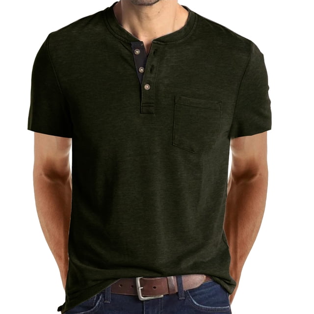 Mefallenssiah T-Shirt Homme à Manches Courtes Homme Manches Courtes Musclé Robuste Basique Uni Couleur Unie Blouse Tee Shirt Haut Vert Armée