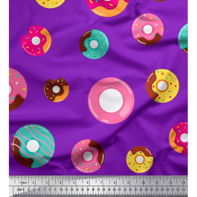 Soimoi Tissu en Poly Georgette Violet Imprimé Donuts 1 Yard 52 Pouces de Large