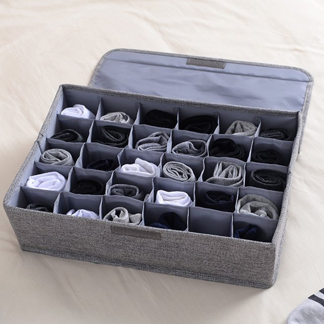 Boîte de Rangement Organisatrice pour Garde-Robe avec Couvercle, Séparateur pour Chaussettes et sous-Vêtements à 30 Compartiments