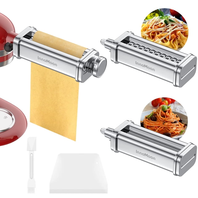 Accessoire pour Machine à Pâtes pour Mélangeurs sur Socle KitchenAid, Acier Inoxydable pour Kitchen aid, Accessoire pour Pâtes Incluant Rouleau à Pâte, Spaghetti et Fettucca