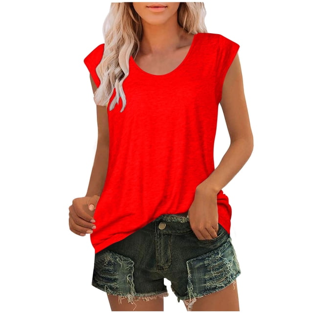 Timegard Débardeurs pour Femmes Col Rond Manches Courtes Confortables Été Décontracté Amples Chemises Hauts Blouse T-Shirt Basique