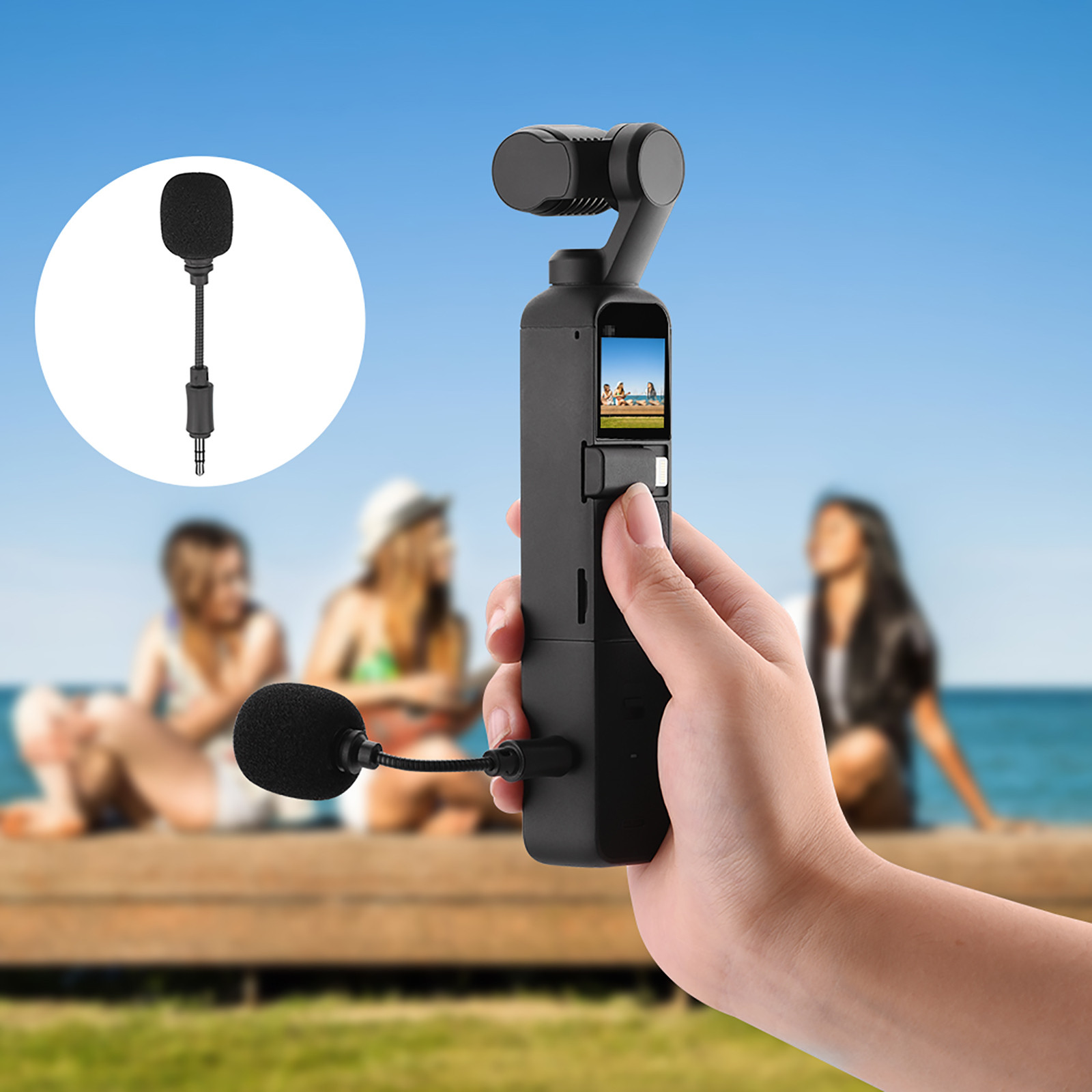 WREESH Mini Microphone Enregistrement pour Poche 2 Poignées Polyvalentes Cardan Accessoire de Caméra