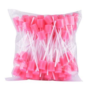 AMERTEER -100 Pcs Éponge Jetable de Soins Buccaux Écouvillon Nettoyage des Dents Écouvillons Buccaux (Rose)