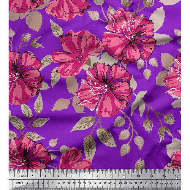 Soimoi Tissu Poly Georgette Imprimé Feuilles & Illets Floral au Mètre 42 Pouces de Large