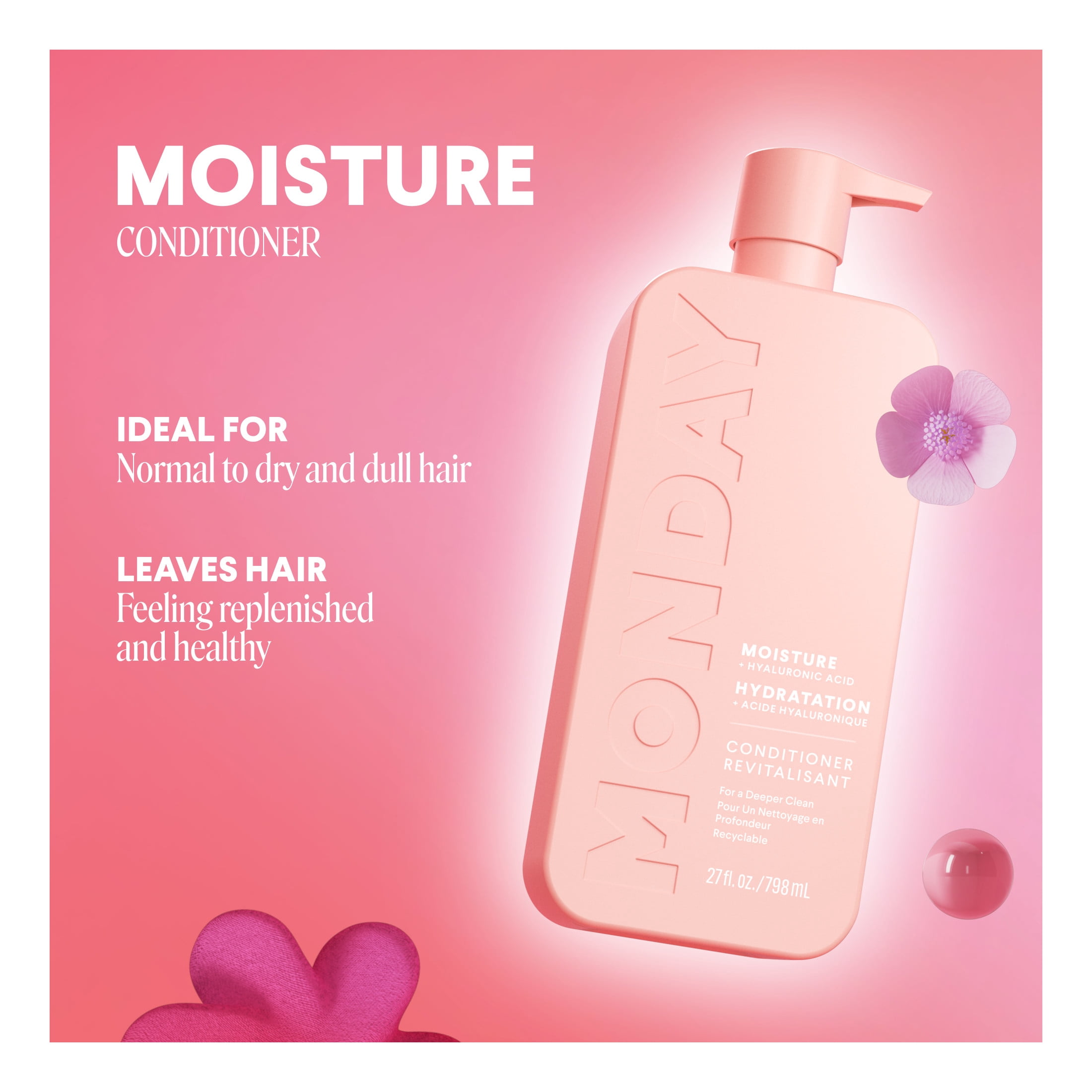 MONDAY Haircare Revitalisant Hydratant avec Acide Hyaluronique, Huile de Coco & Beurre de Karité pour Cheveux Secs & Ternes