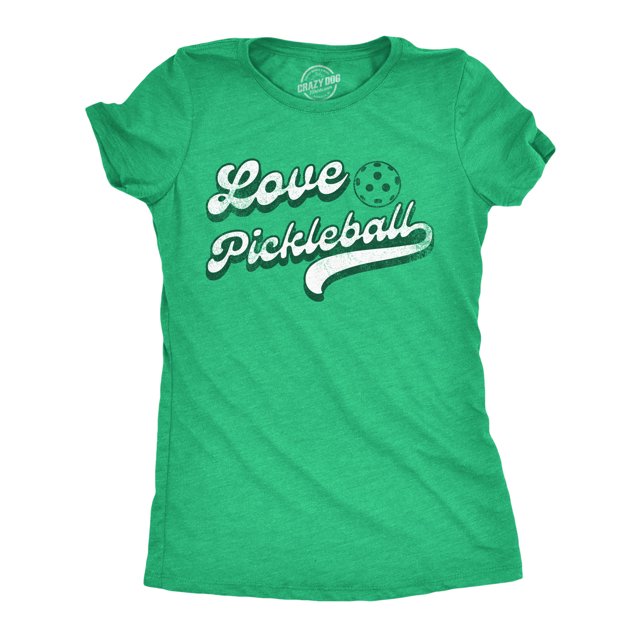 T-shirt Drôle pour Femmes Love Pickleball, Pickle Ball Rétro, T-Shirt Graphique pour Dames (Vert Chiné - Love Pickleball) - 3TG