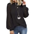 thumbnail image 1 of Coloody Hauts en Dentelle à Manches Longues pour Femmes Blouses Décontractées de Bureau Col Rond T-Shirts Unis, 1 of 2