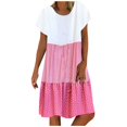 thumbnail image 1 of CHUANK Robes en Lin pour Femmes Été Grande Taille Manches Courtes Col en V Longueur Genou Robe Ample Décontractée Confortable Robe de Plage Soldes de Liquidation 2024, 1 of 7