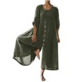 thumbnail image 1 of Penkiiy Combinaisons pour Femmes Femmes Décontracté Uni Manches 3/4 Col Rond Coton Lin Barboteuse Longue Combinaison Salopette Vert Armée 2TG Combinaisons, 1 of 6