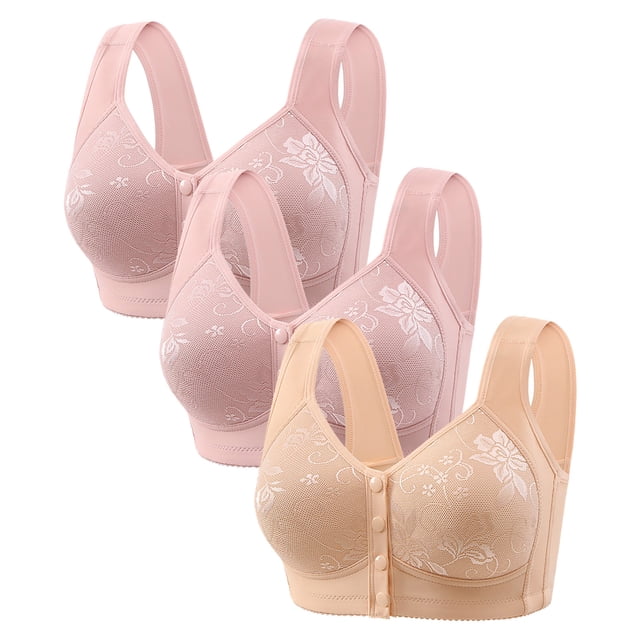 Diufon 3 Pack Wide Strap Bra for Women Everyday Front Closure Wireless Full Coverage Bras Soft Breathable Bra