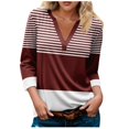 thumbnail image 1 of FAIWAD Hauts pour Femmes Classiques à Rayures Color Block T-Shirts Habillés Décontractés Col en V Manches 3/4 Blouses, 1 of 5