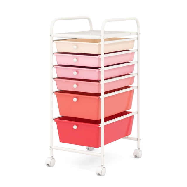 Costway 6 Drawer Rolling Storage Cart Scrapbook Paper Office Organizer Mixed Pink
